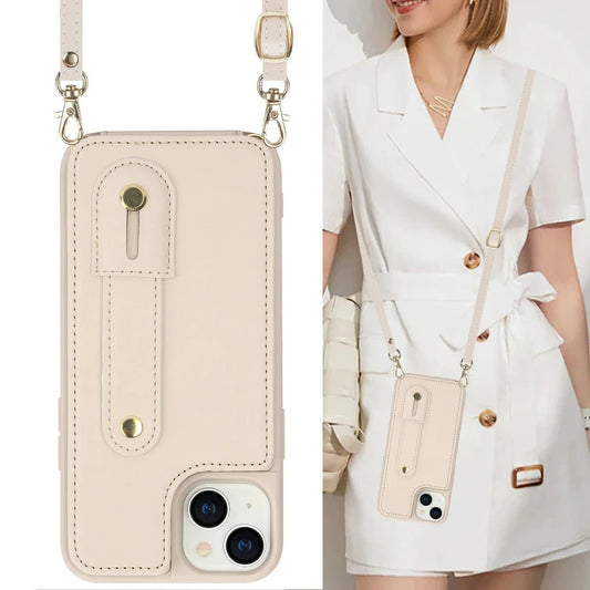 iPhone 14/ Pro/ Plus/ Pro Max - Cross Body Armband Hülle mit Halskette und Kartenfach - Top Hüllen