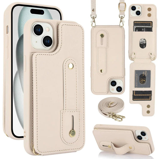 iPhone 14/ Pro/ Plus/ Pro Max - Cross Body Armband Hülle mit Halskette und Kartenfach - Top Hüllen