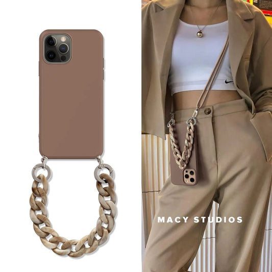 iPhone 14/ Pro/ Plus/ Pro Max - Cross Body Hülle mit Halskette und Marmor Kette - Silikon Case - Top Hüllen