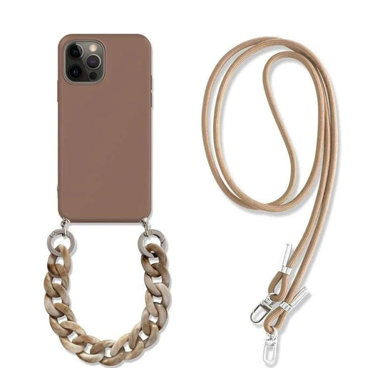 iPhone 14/ Pro/ Plus/ Pro Max - Cross Body Hülle mit Halskette und Marmor Kette - Silikon Case - Top Hüllen