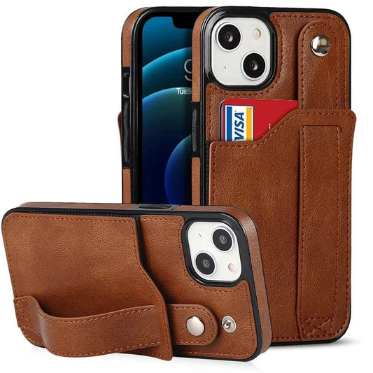 iPhone 14/ Pro/ Plus/ Pro Max - Elegante Schutz Hülle mit Armband und Kartenfach - Top Hüllen