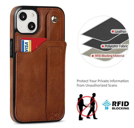 iPhone 14/ Pro/ Plus/ Pro Max - Elegante Schutz Hülle mit Armband und Kartenfach - Top Hüllen