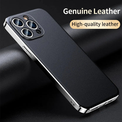 iPhone 14/ Pro/ Plus/ Pro Max - Handy Hülle aus Rindsleder mit Luxuriöse Beschichtung, Vollständiger Linsenschutz auf der Rückseite - Top Hüllen
