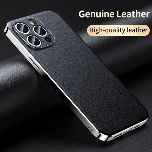 iPhone 14/ Pro/ Plus/ Pro Max - Handy Hülle aus Rindsleder mit Luxuriöse Beschichtung, Vollständiger Linsenschutz auf der Rückseite - Top Hüllen