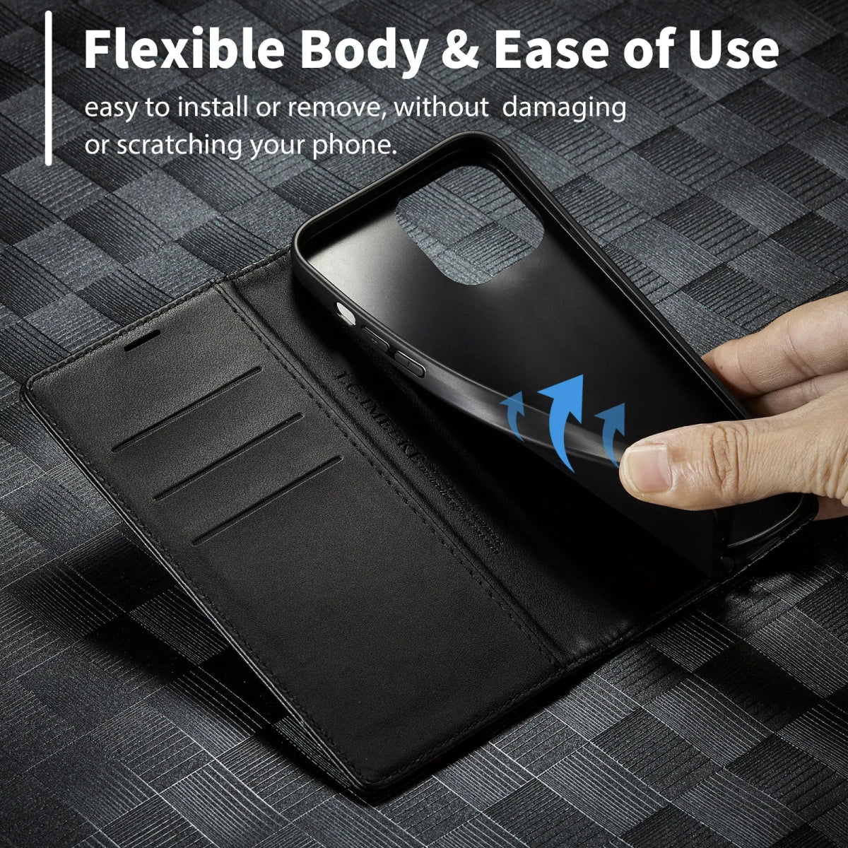 iPhone 14/ Pro/ Plus/ Pro Max - Kohlefaser Flip Lederoptik Hülle mit Magnetischer Abdeckung und Kartenfach - Top Hüllen