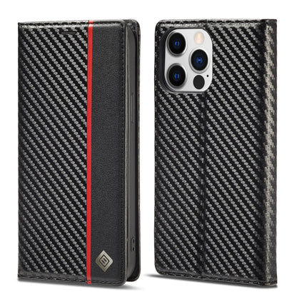 iPhone 14/ Pro/ Plus/ Pro Max - Kohlefaser Flip Lederoptik Hülle mit Magnetischer Abdeckung und Kartenfach - Top Hüllen