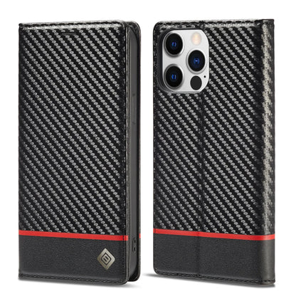 iPhone 14/ Pro/ Plus/ Pro Max - Kohlefaser Flip Lederoptik Hülle mit Magnetischer Abdeckung und Kartenfach - Top Hüllen