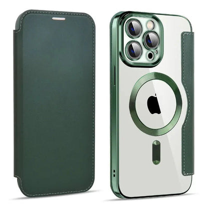 iPhone 14/ Pro/ Plus/ Pro Max - Lederoptik Hülle MagSafe und Kartenfach mit Abdeckung - Top Hüllen