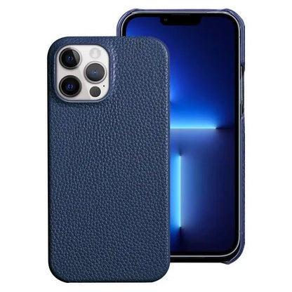 iPhone 14/ Pro/ Plus/ Pro Max - Luxus 3D Lychee Muster, Harte Stoßfeste Lederoptik Hülle - Top Hüllen
