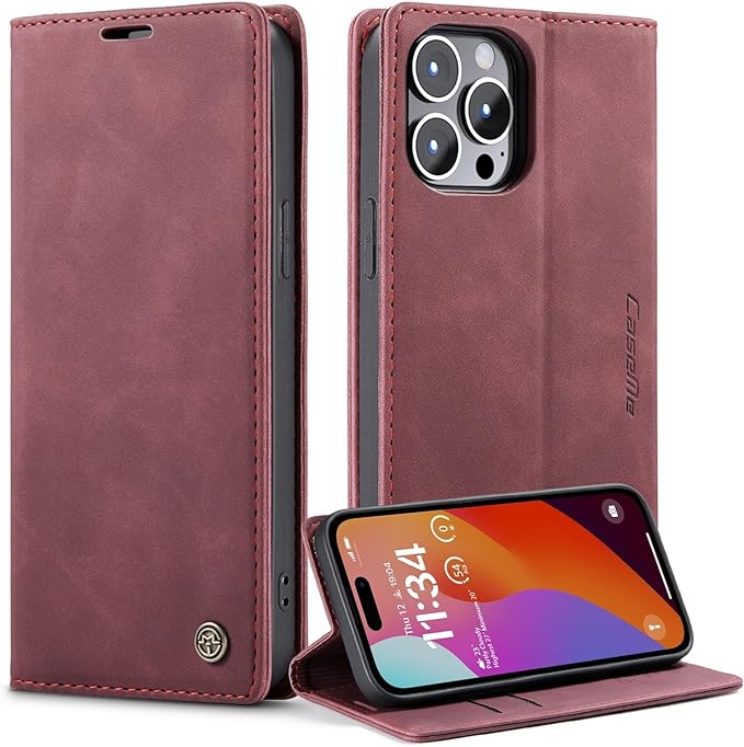 iPhone 14/ Pro/ Plus/ Pro Max - PU Lederoptik Klapphülle mit Magnetischer Abdeckung und Kartenfach - Top Hüllen