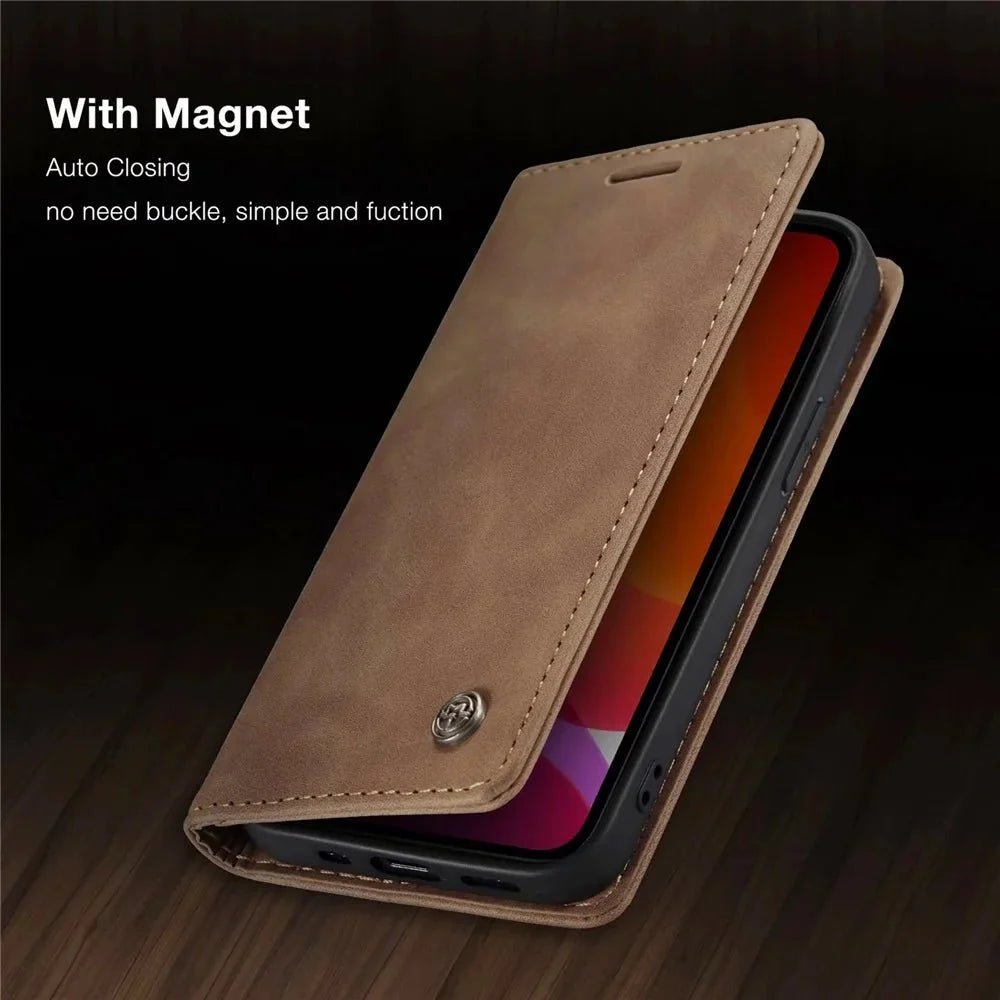 iPhone 14/ Pro/ Plus/ Pro Max - PU Lederoptik Klapphülle mit Magnetischer Abdeckung und Kartenfach - Top Hüllen