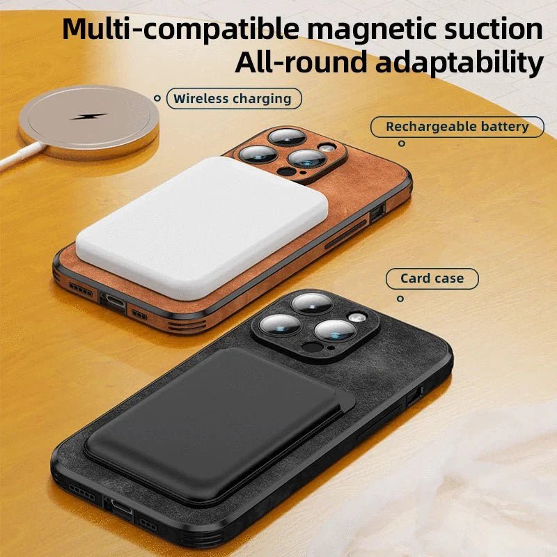 iPhone 14/ Pro/ Plus/ Pro Max - PU Lederoptik Schutz Hülle mit MagSafe und Stoßfeste Silikon - Top Hüllen