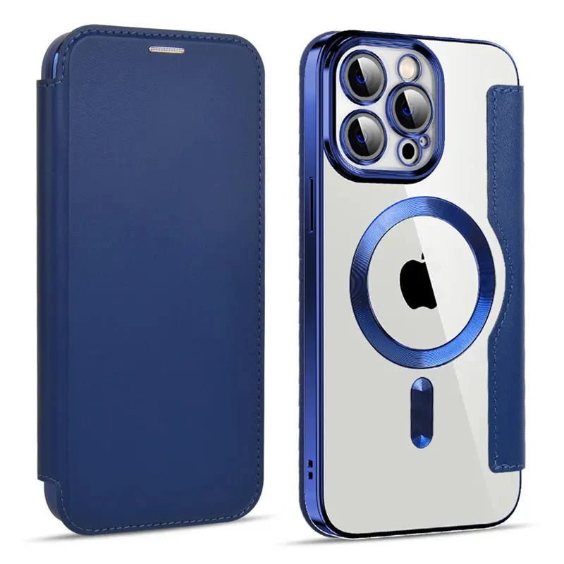 iPhone 15/ Pro/ Plus/ Pro Max - Lederoptik Hülle MagSafe und Kartenfach mit Abdeckung - Top Hüllen