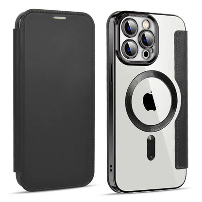 iPhone 15/ Pro/ Plus/ Pro Max - Lederoptik Hülle MagSafe und Kartenfach mit Abdeckung - Top Hüllen