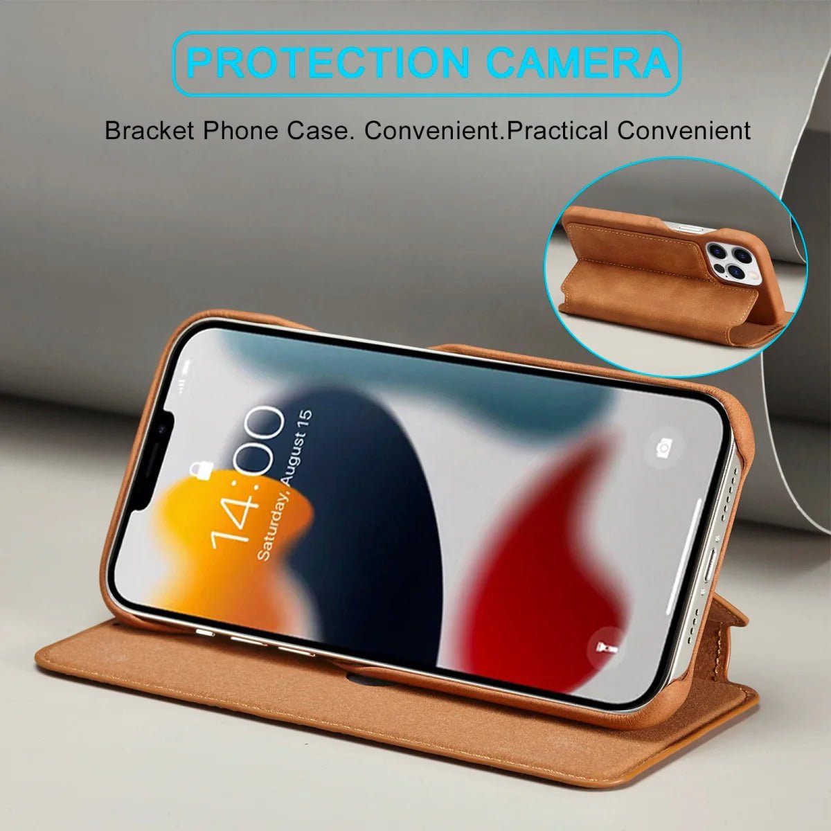 iPhone 15/ Pro/ Plus/ Pro Max - Lederoptik Hülle, Mit Display Abdeckung - Top Hüllen