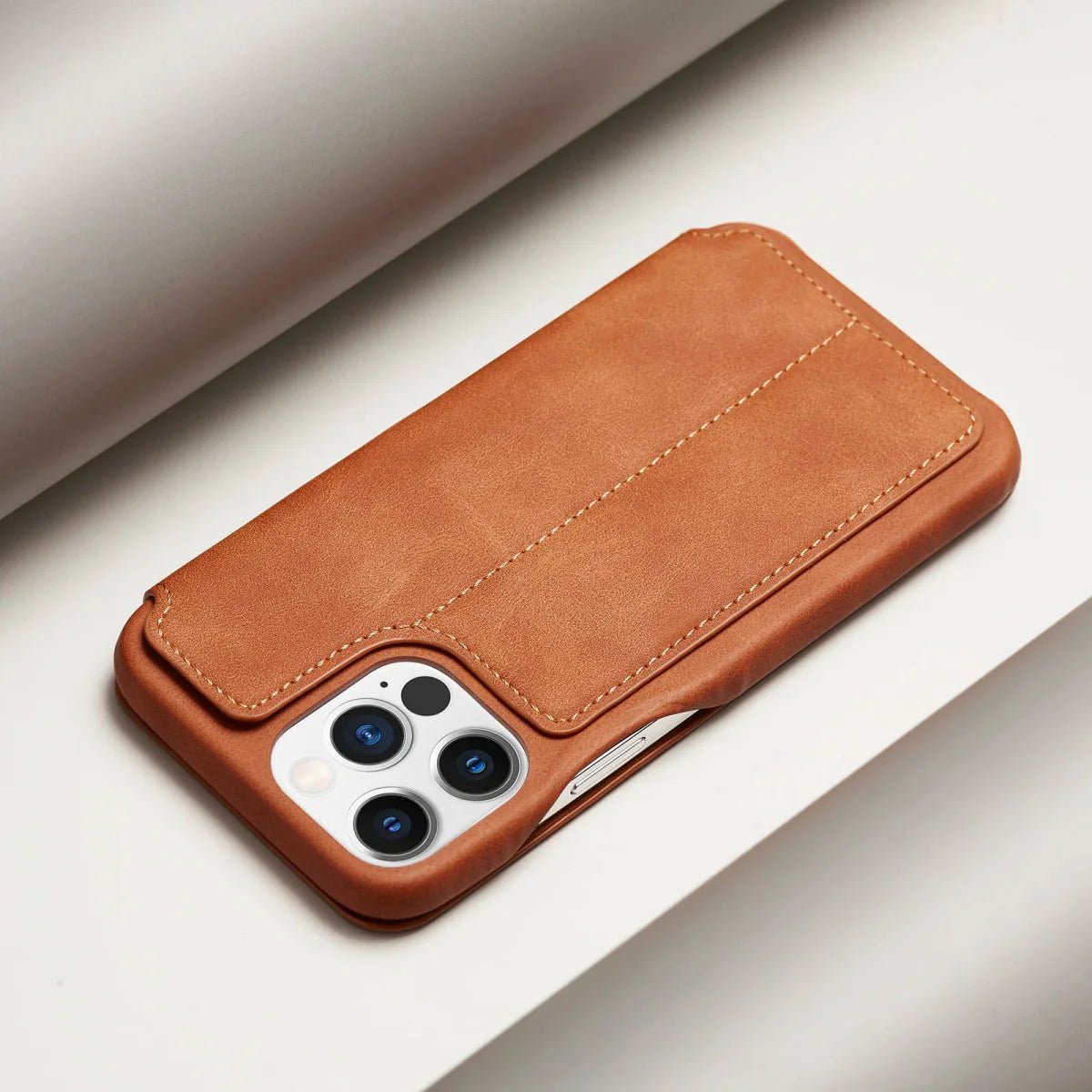iPhone 15/ Pro/ Plus/ Pro Max - Lederoptik Hülle, Mit Display Abdeckung - Top Hüllen