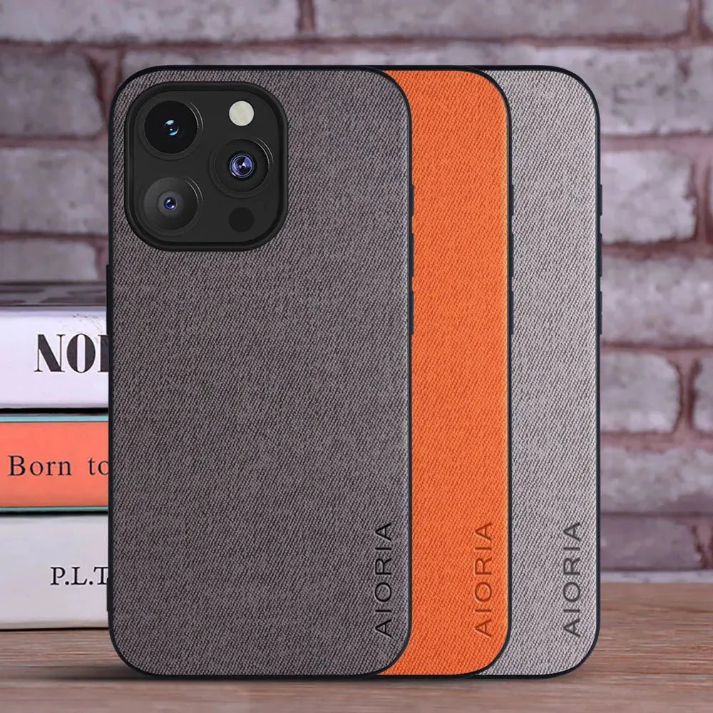 iPhone 15/ Pro/ Plus/ Pro Max - Luxus Trend Textil Stoff Lederoptik Schutz Hülle - Top Hüllen
