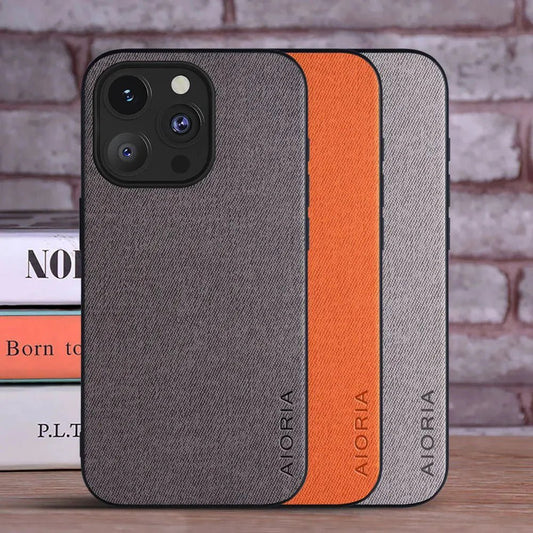 iPhone 15/ Pro/ Plus/ Pro Max - Luxus Trend Textil Stoff Lederoptik Schutz Hülle - Top Hüllen