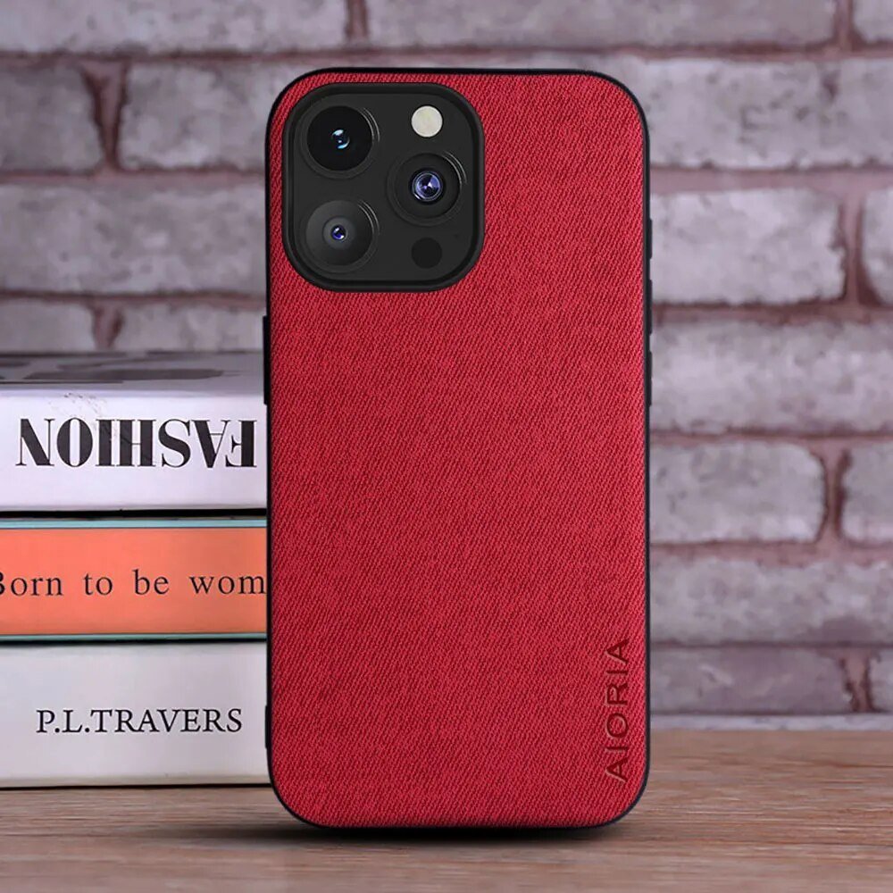 iPhone 15/ Pro/ Plus/ Pro Max - Luxus Trend Textil Stoff Lederoptik Schutz Hülle - Top Hüllen