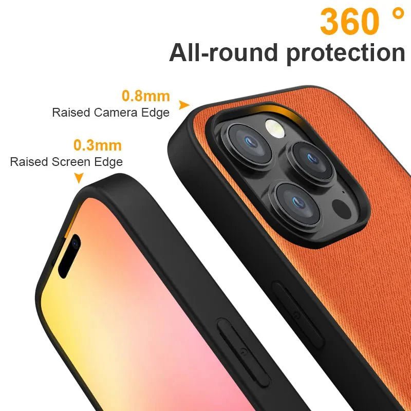 iPhone 15/ Pro/ Plus/ Pro Max - Luxus Trend Textil Stoff Lederoptik Schutz Hülle - Top Hüllen