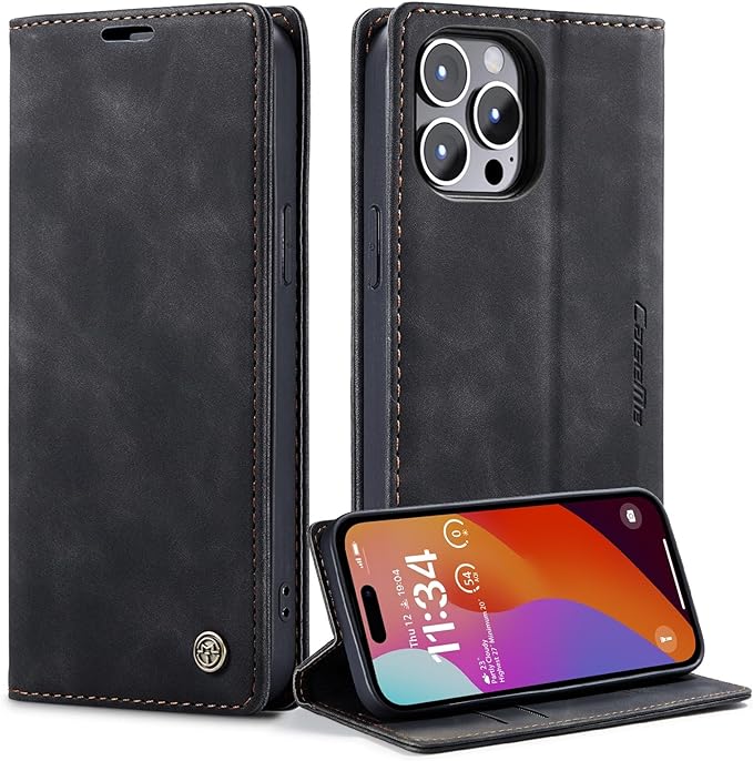 iPhone 15/ Pro/ Plus/ Pro Max - PU Lederoptik Klapphülle mit Magnetischer Abdeckung und Kartenfach - Top Hüllen