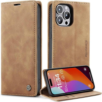 iPhone 15/ Pro/ Plus/ Pro Max - PU Lederoptik Klapphülle mit Magnetischer Abdeckung und Kartenfach - Top Hüllen