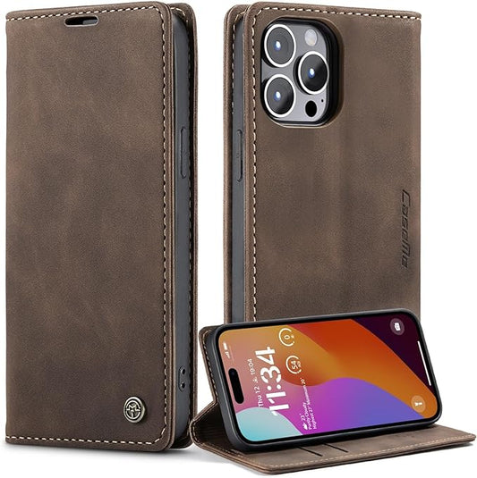 iPhone 15/ Pro/ Plus/ Pro Max - PU Lederoptik Klapphülle mit Magnetischer Abdeckung und Kartenfach - Top Hüllen