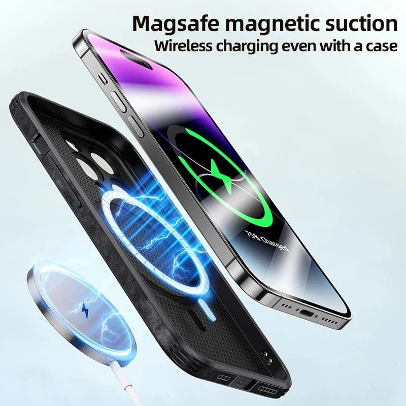 iPhone 15/ Pro/ Plus/ Pro Max - PU Lederoptik Schutz Hülle mit MagSafe und Stoßfeste Silikon - Top Hüllen