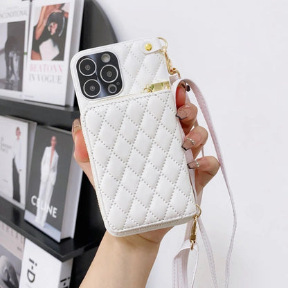 iPhone 15/ Pro/ Plus/ Pro Max - Umhängetasche mit Umhänge Band, Schulterkartenhalter, Kosmetiktasche, Reißverschluss - Geldbörse aus Lederoptik - Top Hüllen