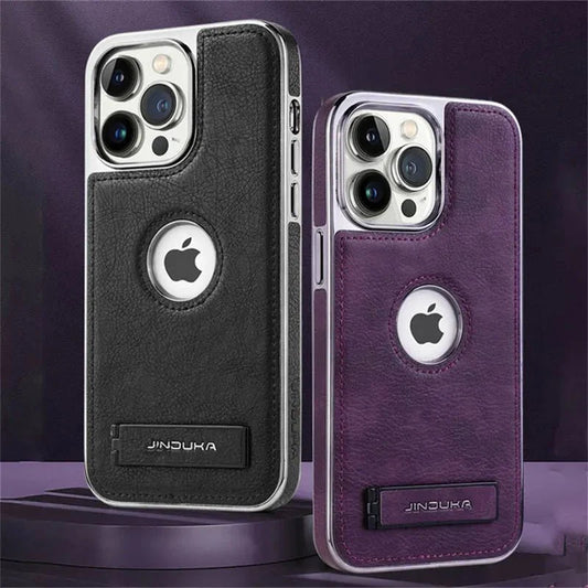 iPhone 15/ Pro/ Pro Max - Lederoptik Schutz Hülle mit Ständer - Top Hüllen