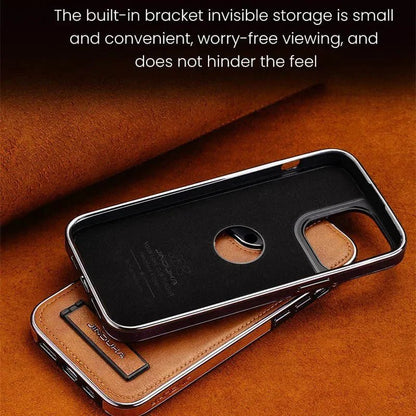 iPhone 15/ Pro/ Pro Max - Lederoptik Schutz Hülle mit Ständer - Top Hüllen