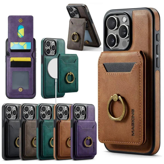 iPhone 16/ Pro/ Plus/ Pro Max - Lederoptik Schutz Hülle Kartenfach und Ring - Top Hüllen