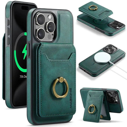 iPhone 16/ Pro/ Plus/ Pro Max - Lederoptik Schutz Hülle Kartenfach und Ring - Top Hüllen